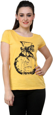 

Espresso Printed Women' Round Neck Yellow T-Shirt