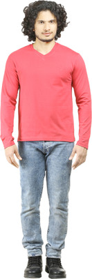 

Oviyon Solid Men' V-neck Red T-Shirt