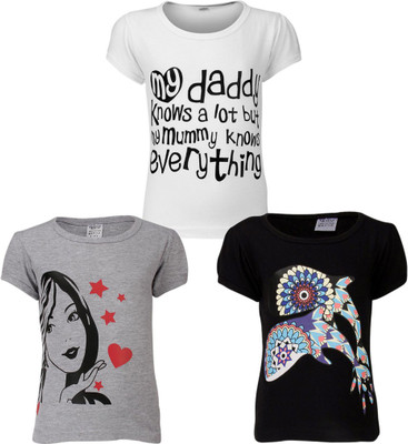 

Gkidz Girls Printed T Shirt(Multicolor, Black