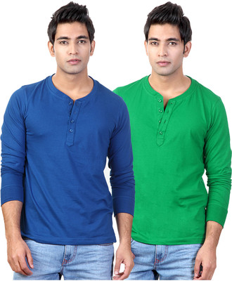 

Top Notch Solid Men's Henley Blue, Green T-Shirt(Pack of 2), Royal blue;flag green