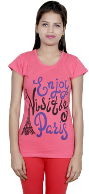 

IndiWeaves Girls Printed Cotton T Shirt(Pink, Pack of 1)