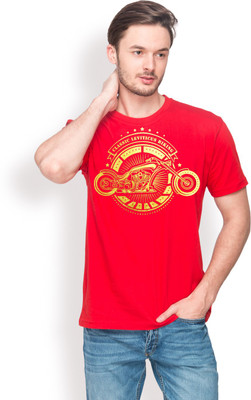 Foyld Graphic Print Men's Round Neck Red, Gold T-Shirt