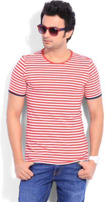 

United Colors of Benetton Striped Men's Round Neck Red, White T-Shirt, 903