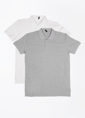 

United Colors of Benetton. Solid Men's Polo Neck White, Grey T-Shirt(Pack of 2, 905