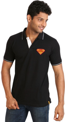 

Campus Sutra Solid Men Polo Neck Black T-Shirt