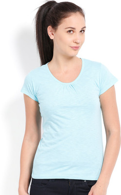 

Ten on Ten Solid Women's Round Neck Blue T-Shirt