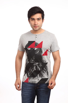 Parx Printed Men's Round Neck Grey T-Shirt
