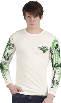 

Tease Denim Graphic Print Men's Round Neck White T-Shirt, Offwhite