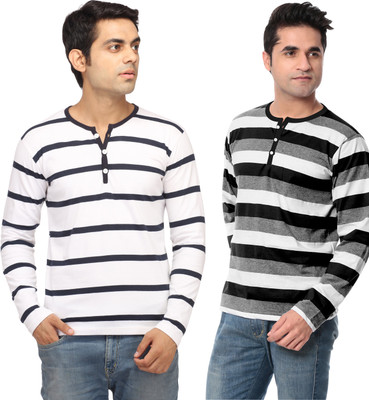 

Leana Striped Men's Fashion Neck Multicolor T-Shirt(Pack of 2, Multi - text