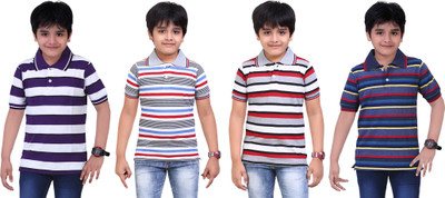 Dongli Boys Striped T Shirt(Multicolor, Pack of 4)