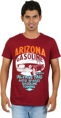 Red Line Graphic Print Men's Round Neck Maroon T-Shirt