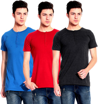 

Lemon & Vodka Solid Men' Henley Multicolor T-Shirt(Pack of 3