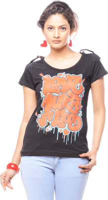 

Trendy Girlz Graphic Print Women's Round Neck Black T-Shirt, Jet black