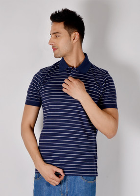 

John Players Striped Men' Polo Neck Blue T-Shirt, 1a6
