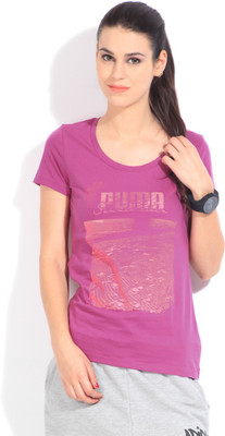 

Puma Graphic Print Women's Round Neck Pink T-Shirt, Vivid viola