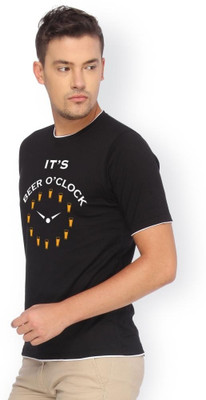 

Campus Sutra Printed Men Round Neck Black T-Shirt