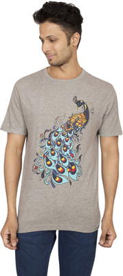

Red Line Graphic Print Men's Round Neck Grey T-Shirt, Grey mel