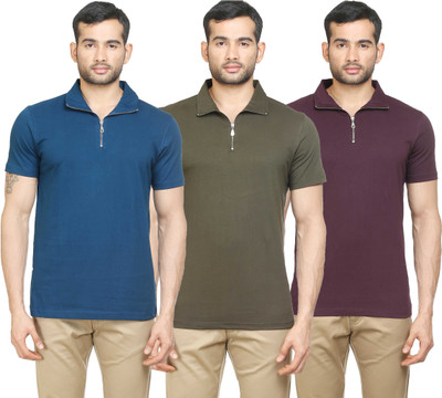 

Poshuis Solid Men's Polo Neck Blue, Dark Green, Maroon T-Shirt(Pack of 3, Dark maroon;military green;petrol blue
