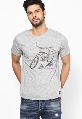 

Jack & Jones Graphic Print Men's Round Neck Grey T-Shirt, Light grey melange