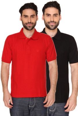 

Blacksmith Solid Men's Polo Neck Red, Black T-Shirt(Pack of 2, Electric red;vegas black