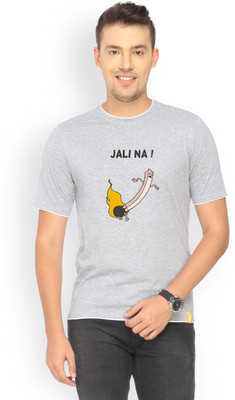 

Campus Sutra Printed Men Round Neck Grey T-Shirt