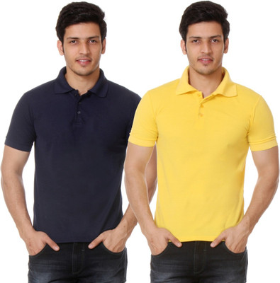 

TeeMoods Solid Men's Polo Neck Dark Blue, Yellow T-Shirt(Pack of 2), Navy;yellow