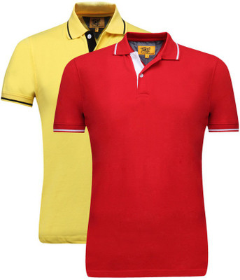 

Campus Sutra Solid Men Henley Multicolor T-Shirt(Pack of 2, Red;yellow