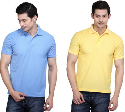 

Ilbies Solid Men' Polo Neck Multicolor T-Shirt(Pack of 2, Light blue - yellow