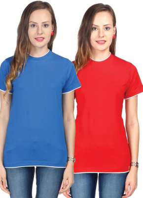 

Campus Sutra Solid Women's Round Neck Red, Blue T-Shirt(Pack of 2)
