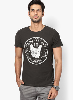 

Jack & Jones Graphic Print Men's Round Neck Brown T-Shirt, Pirate black