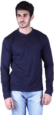 

Vivid Bharti Solid Men's Henley Dark Blue T-Shirt, Navy