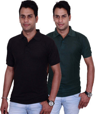 

Blaze Solid Men' Polo Neck Black, Dark Green T-Shirt(Pack of 2