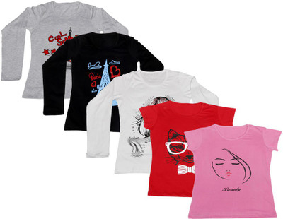 Indistar Printed Women Round Neck Red, White, Pink, Black, Grey T-Shirt