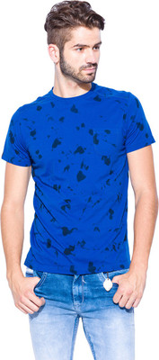 

Mufti Self Design Men's Round Neck Blue, Black T-Shirt, Royal