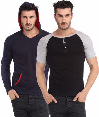 

Leana Striped Men' Henley Multicolor T-Shirt(Pack of 2