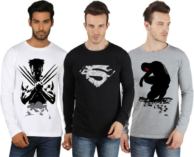 

SayItLoud Printed Men's Round Neck Multicolor T-Shirt(Pack of 3), Black;grey;white