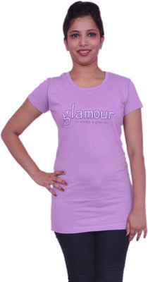 

Jevaraz Printed Women's Round Neck Purple, Pink T-Shirt