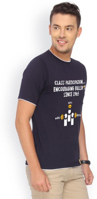 

Campus Sutra Printed Men Round Neck Blue T-Shirt