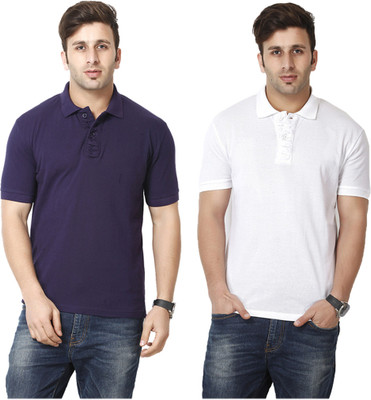 

Gritstones Solid Men' Polo Neck Multicolor T-Shirt(Pack of 2, Navy;white
