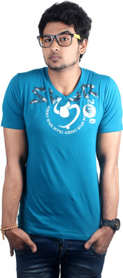 

Spur Graphic Print Men' V-neck Blue T-Shirt