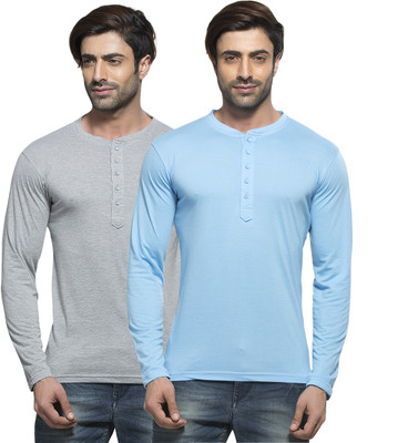 

Alan Jones Solid Men's Henley Light Blue, Grey T-Shirt(Pack of 2, Milange;sky