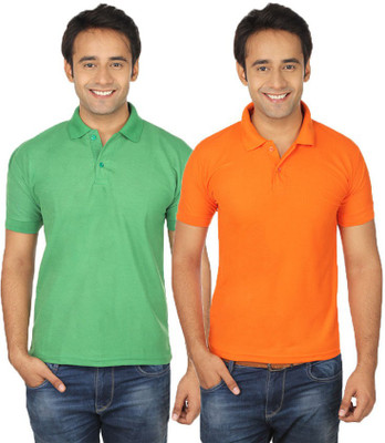 

Quetzal Solid Men's Polo Neck Green, Orange T-Shirt(Pack of 2, Light green;orange