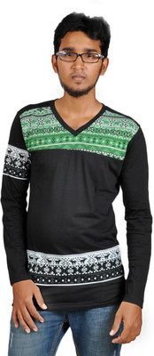 

Harsha Printed Men' V-neck Black T-Shirt
