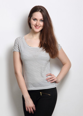 

Rigo Striped Women's Fashion Neck White, Black T-Shirt