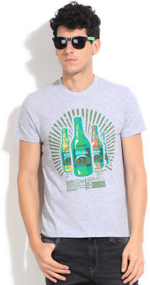 Lee Printed Men's Round Neck Grey T-Shirt