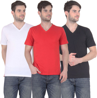 

E'Hiose Solid Men' V-neck Multicolor T-Shirt(Pack of 3, Black;red;white