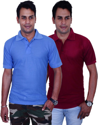 

Blaze Solid Men' Polo Neck Blue, Maroon T-Shirt(Pack of 2