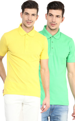 

Yellow Submarine Solid Men's Polo Neck Yellow, Green T-Shirt(Pack of 2), Green;yellow