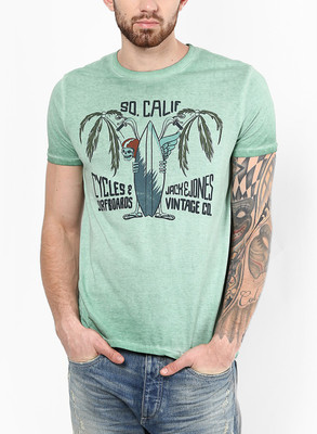 

Jack & Jones Graphic Print Men's Round Neck Green T-Shirt, Green bay