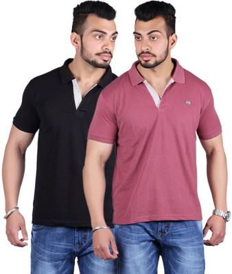 

Shineway Solid Men's Polo Neck Multicolor T-Shirt(Pack of 2, Black;magenta